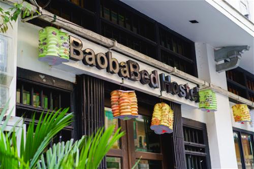 Best Baobabed Backpacker Hostel Yangon Chinatown outside sign building in Myanmar Burma