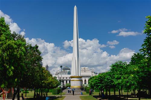 Obelisk independence monument at Maha Bandula Park garden in downtown Yangon Myanmar Burma