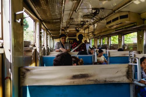 Inside the circle train in Yangon, Myanmar (Burma)