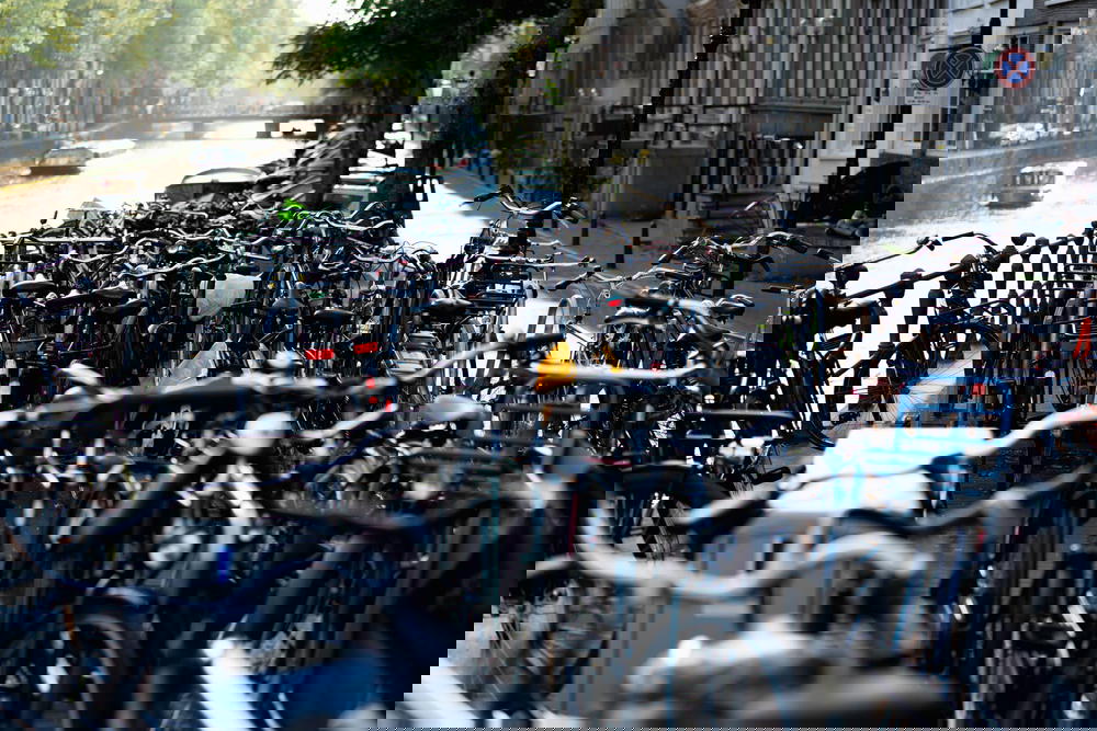 Many bikes in street storage in Amsterdam