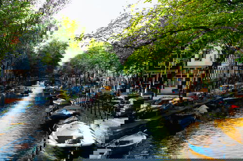 A picturesque canal in Amsterdam.