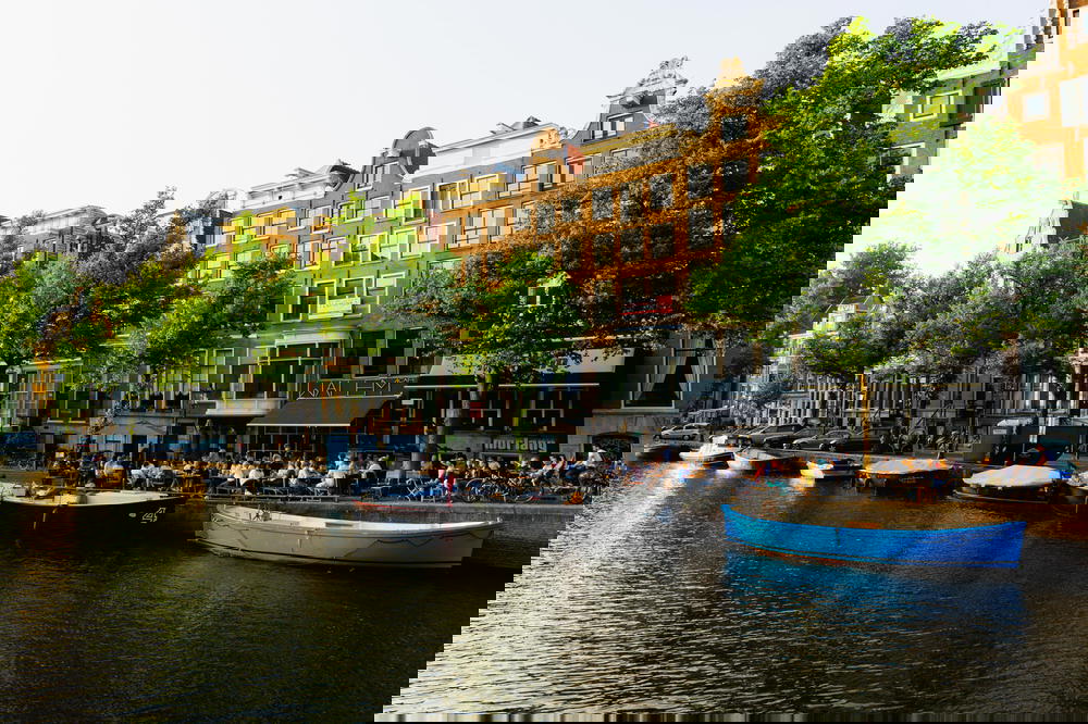 An architectural canal in Amsterdam, Netherlands.