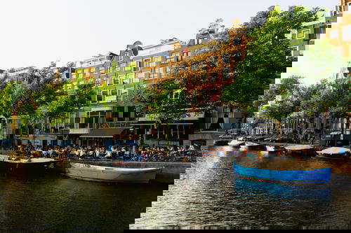 An architectural canal in Amsterdam, Netherlands.
