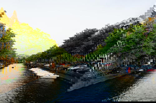 An architectural canal in Amsterdam, The Netherlands.