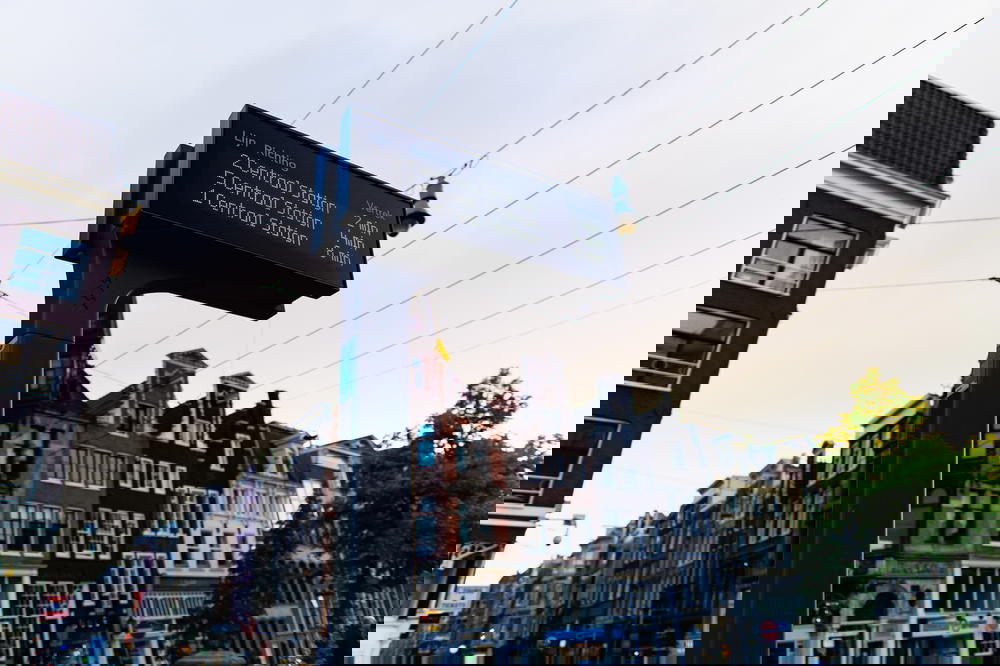 A street sign on a pole in Amsterdam, The Netherlands.