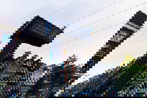 A street sign on a pole in Amsterdam, The Netherlands.