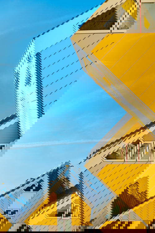 The yellow square and slanted cube houses of Rotterdam