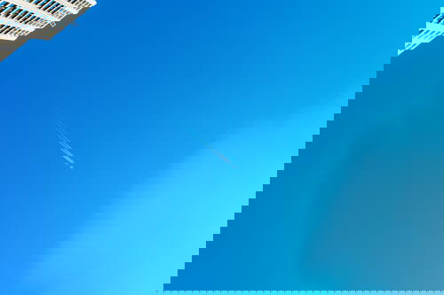 A skyscraper in Rotterdam, The Netherlands, viewed from a plane.