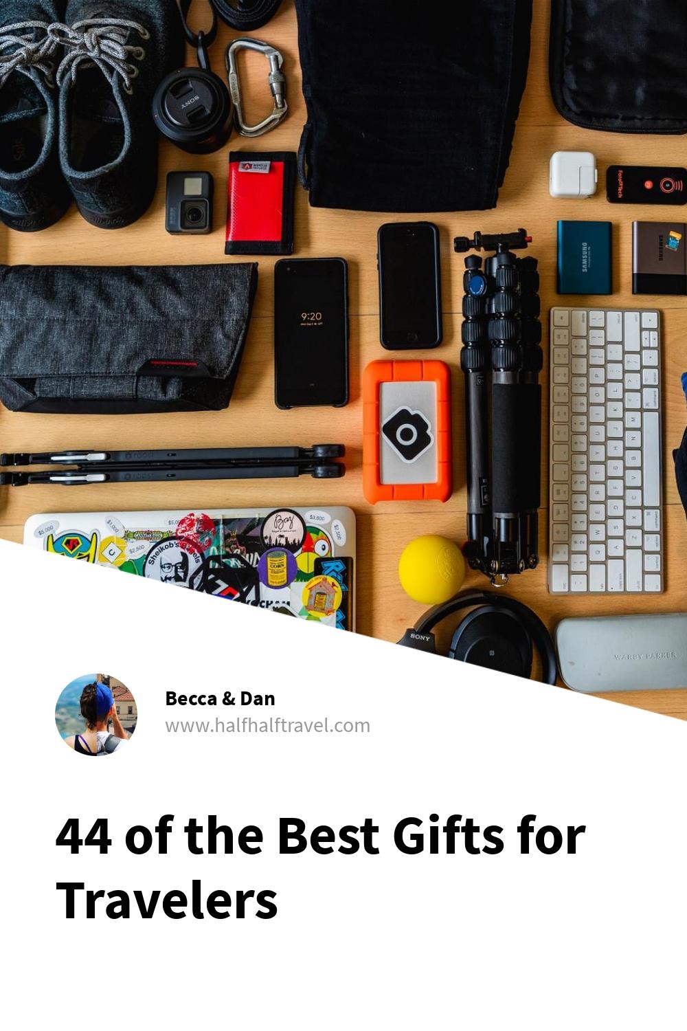 Pinterest image from the '44 of the Best Gifts for Travelers (Updated for 2024)' article on Half Half Travel