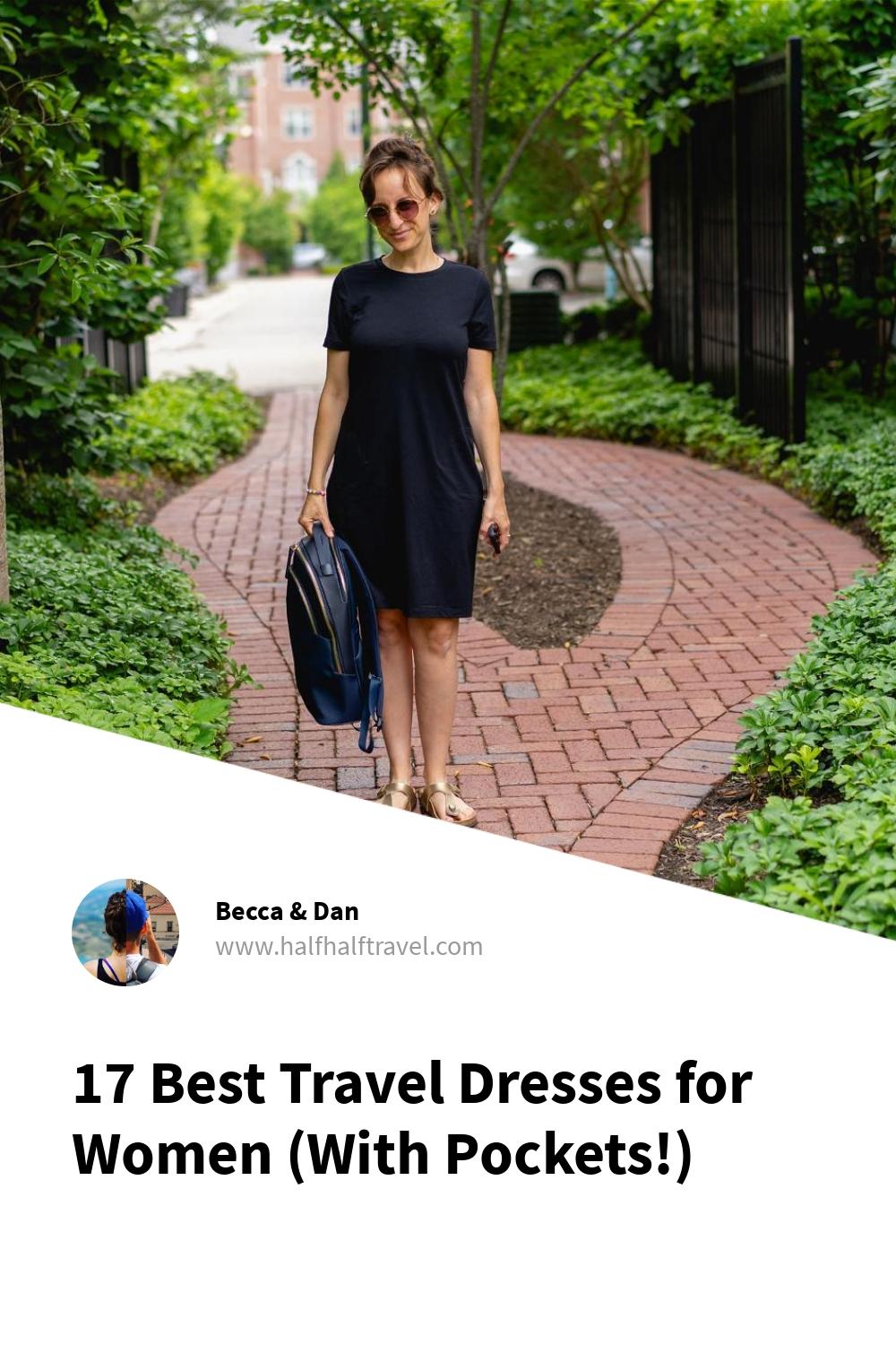 Pinterest image from the '17 Best travel dresses for women (With Pockets!)' article on Half Half Travel