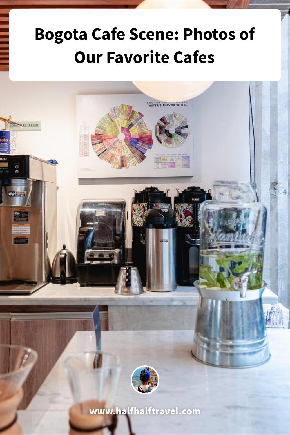 Pinterest image from the 'Bogota Cafe Scene: Photos of Our Favorite Cafes' article on Half Half Travel