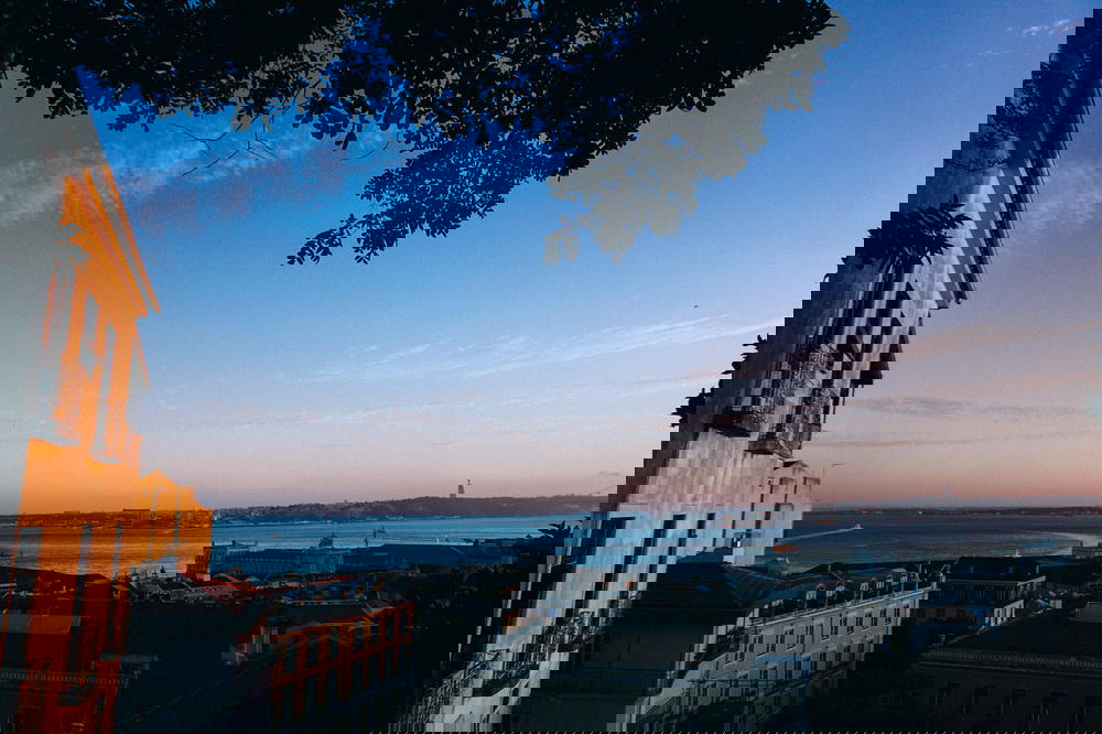 A view of the ocean from the top of a building in Portugal.