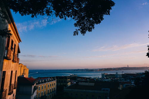 A view of the ocean from the top of a building in Portugal.