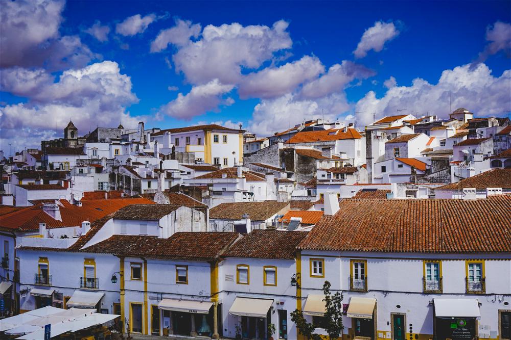 Rows of white homes and buildings in Evora