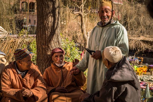 a group of people sitting under a tree
