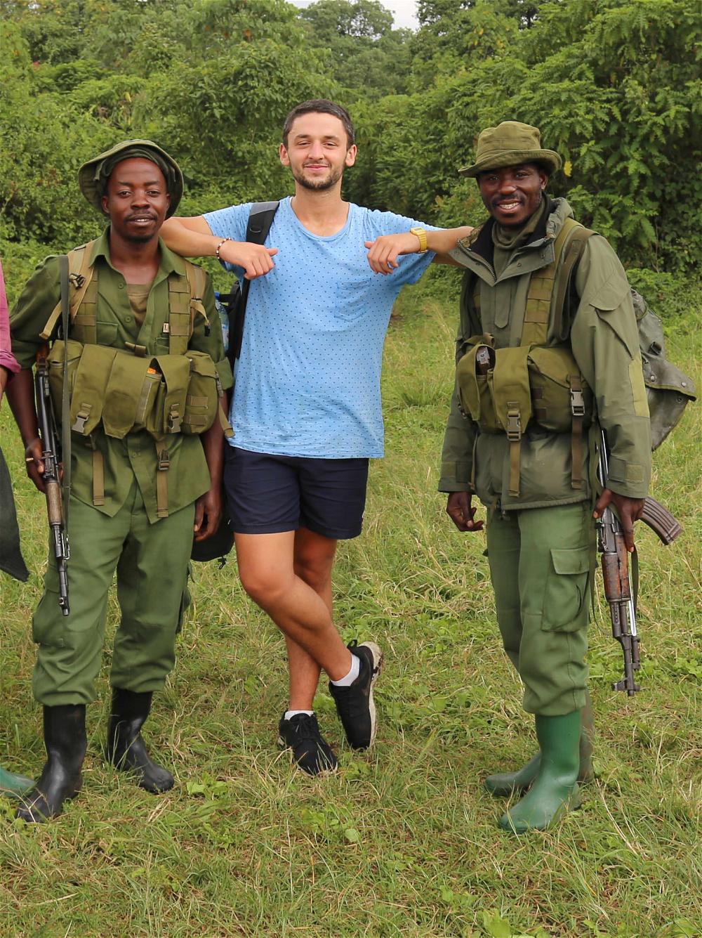 Daniel with some potential new friends in the Democratic Republic of the Congo