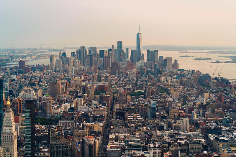 An aerial view of the city of manhattan.