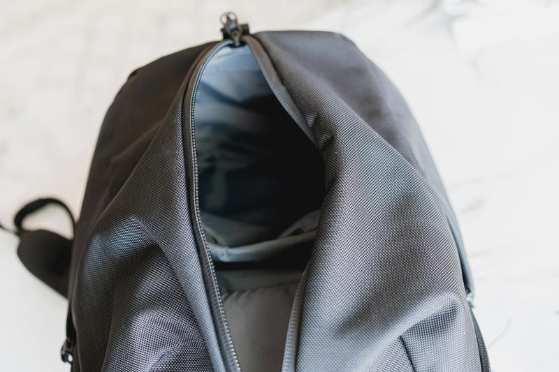 Detailed picture showcasing the main front loading pocket on the Aer Fit Pack 3