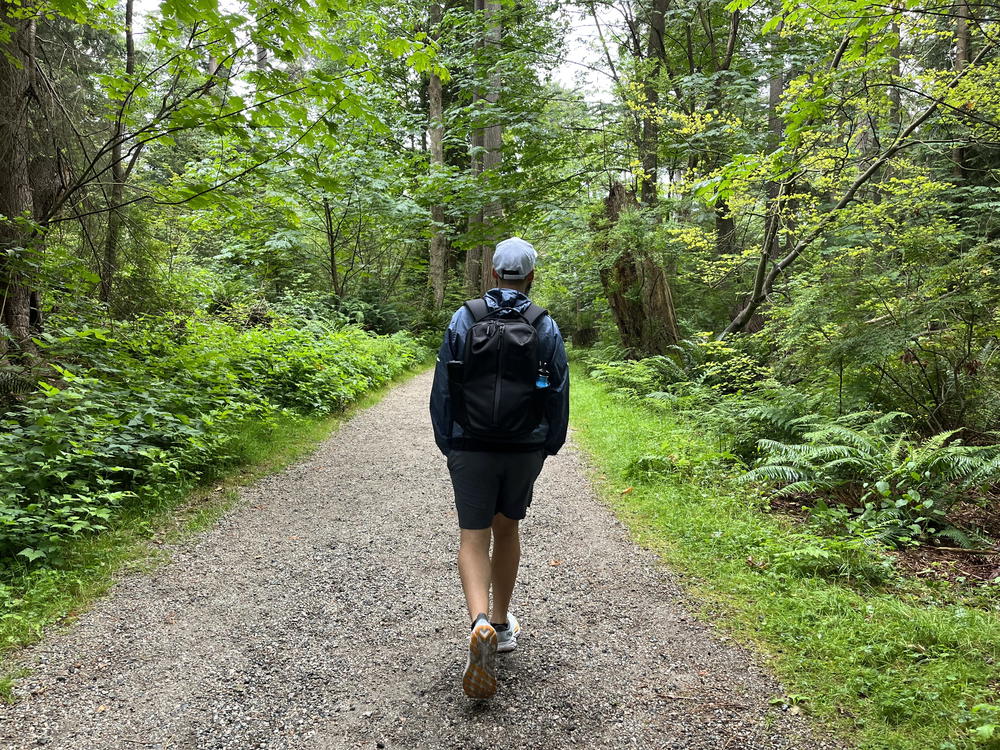 Man walking in the forest with Aer Fit Pack 3