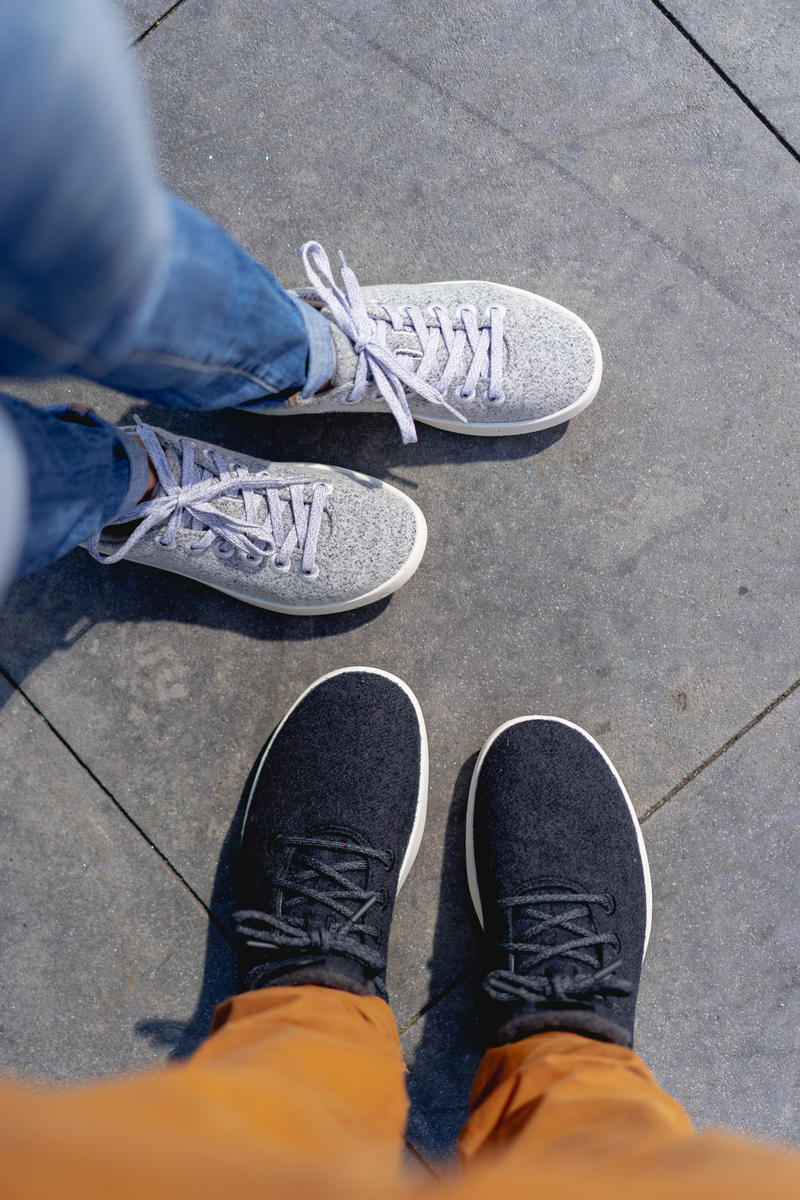 Gray Allbirds Pipers and Dark gray runner up mizzles