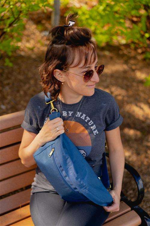 Women wearing the Canvelle oversized fanny pack.