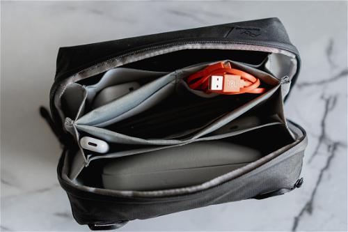 Peak Design Tech Pouch packed with cables, glasses case, headphones and more