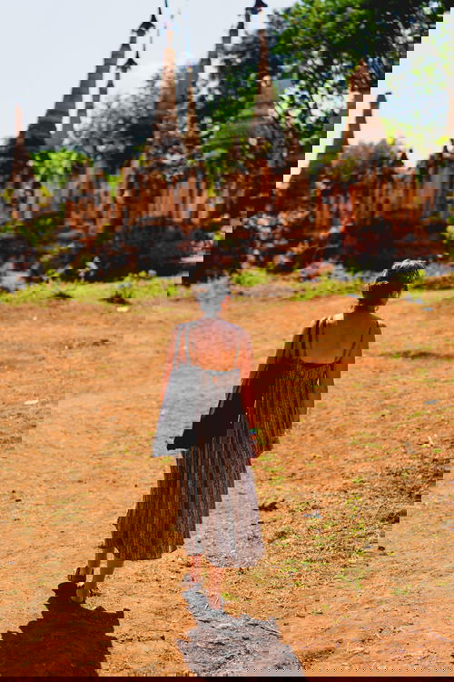 Woman traveling to Indein pagoda destination at Inle Lake Myanmar