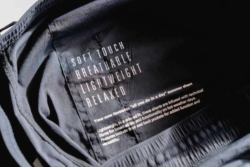 Inside tag on the DUER Weightless Poplin shorts