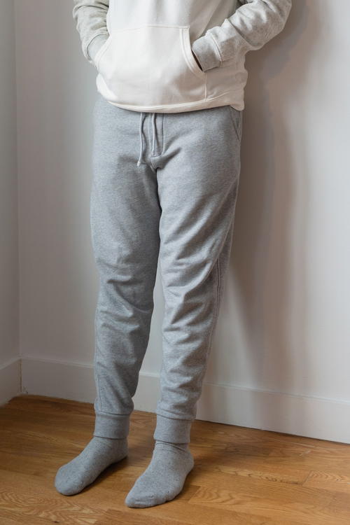 Man wearing sweatpants from Mott & Bow