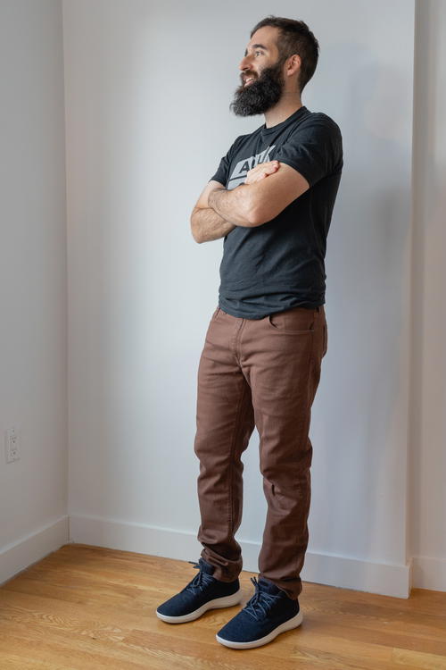 Man wearing tan pants from Mott & Bow