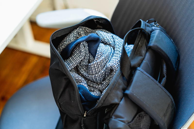Top Bihn Shadow Guide top compartment filled with a sweatshirt