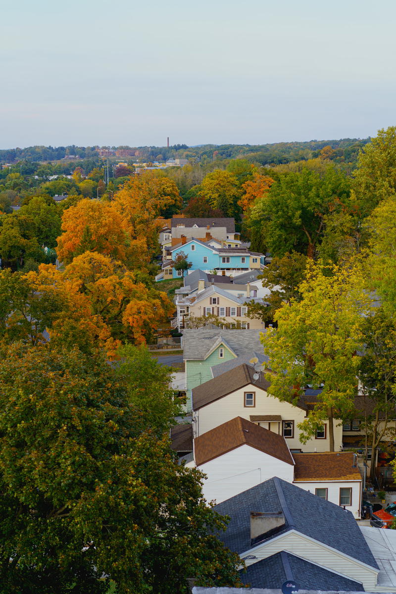 An aerial view of a neighborhood.