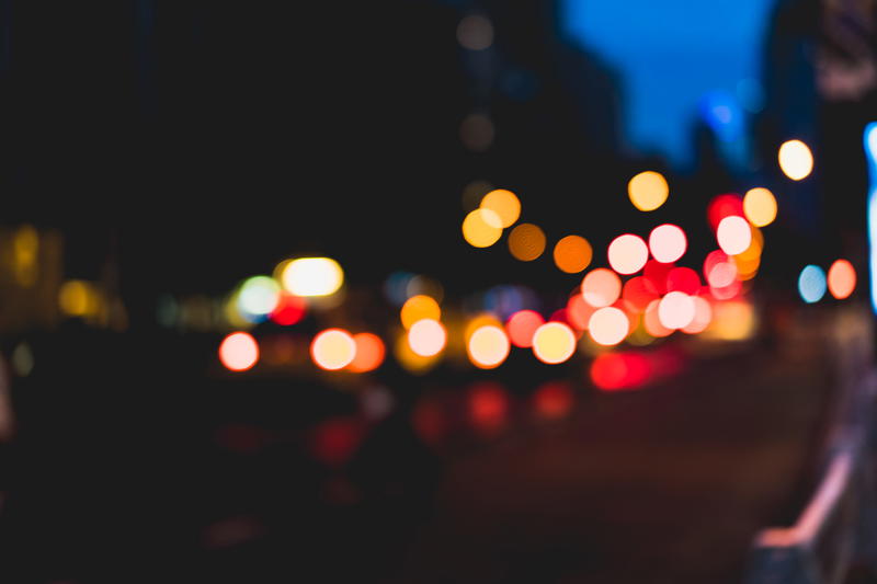 A blurry image of a city at night.