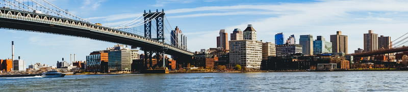 The brooklyn bridge and the city of manhattan.