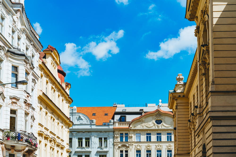 the tops of buildings in prague