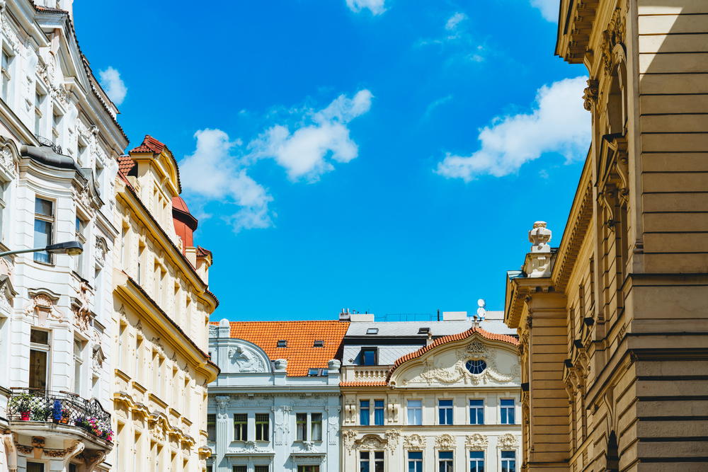 the tops of buildings in prague