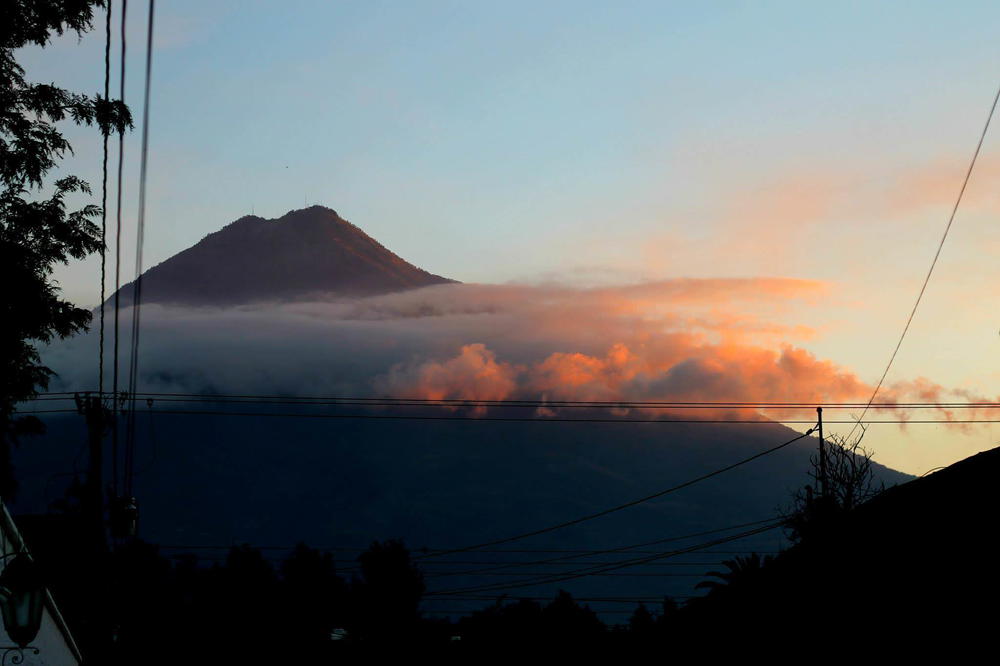A mountain in the distance.