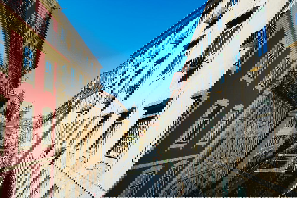 A narrow street in Lisbon, Portugal.