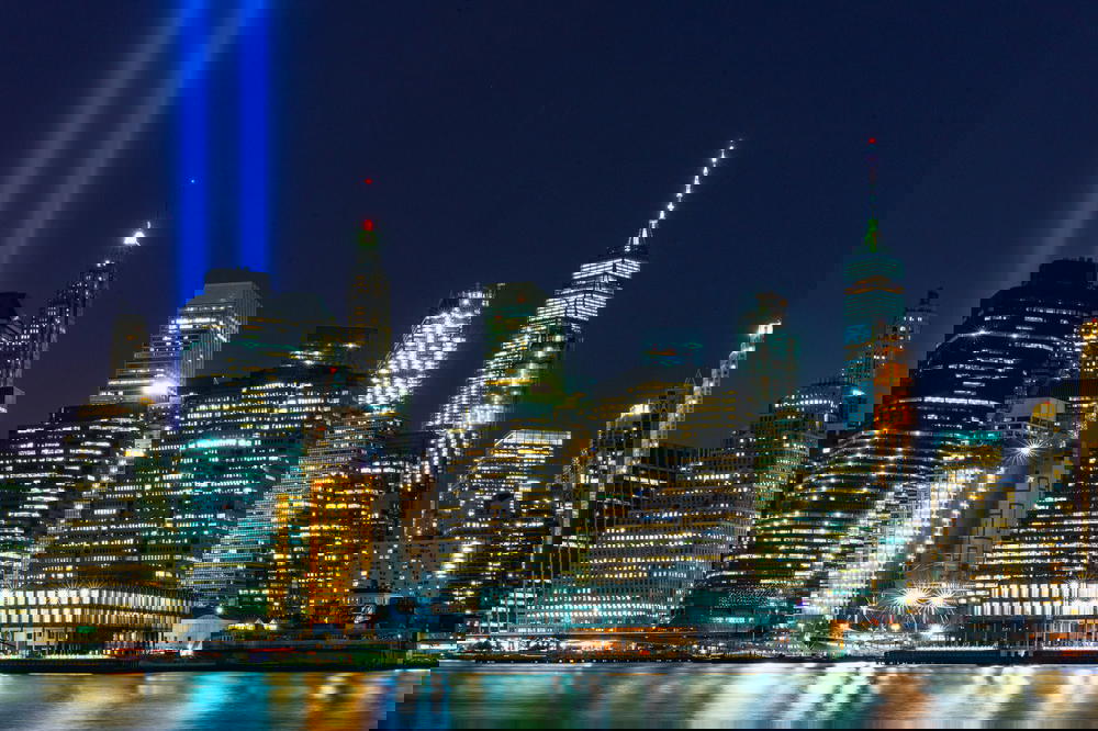 September 11th memorial lights in Manhattan, New York