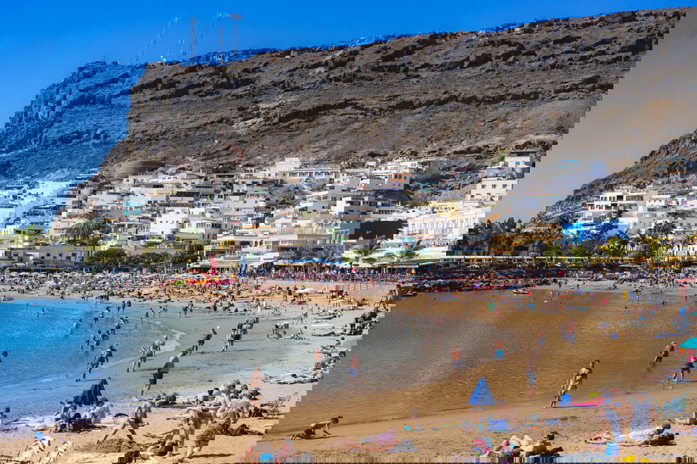 Crowded beach on the south side Gran Canaria