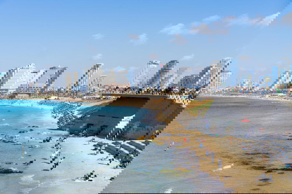 A view of Tel Aviv's beach and city skyline