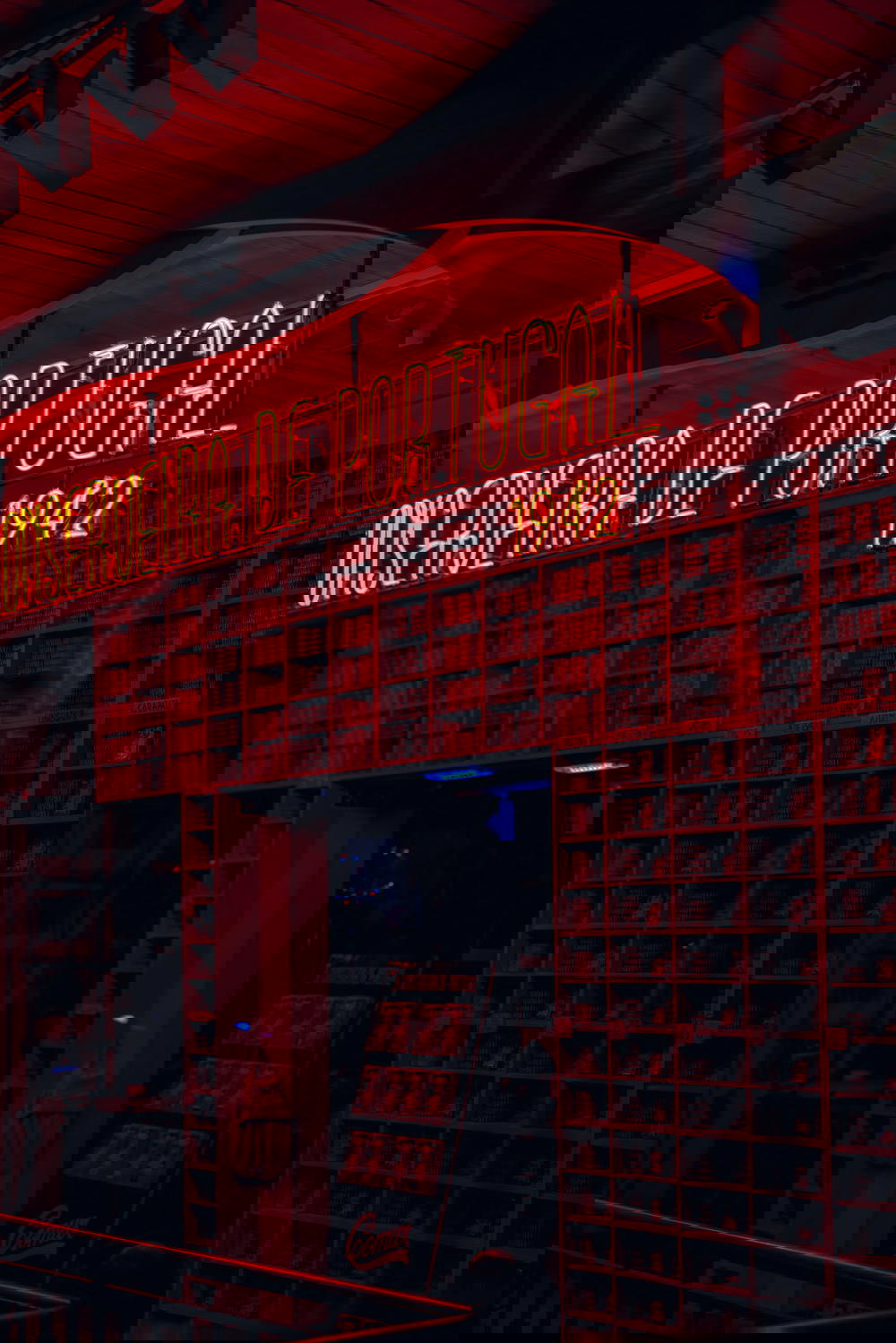 A neon sign on a building.