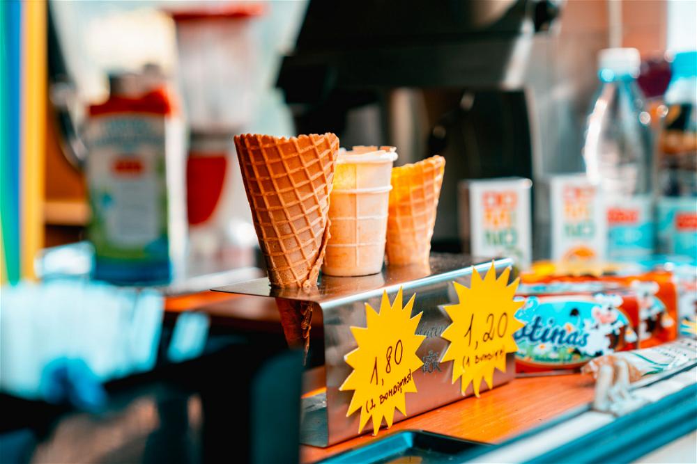 Mini ice cream cones for sale at a food truck