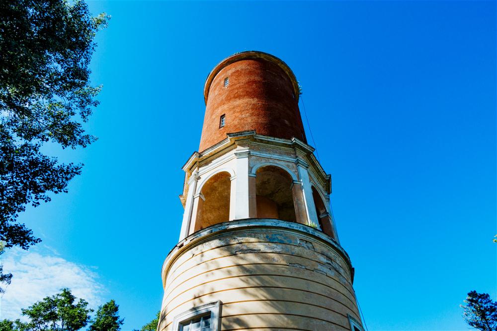 Historic stone tower in a park