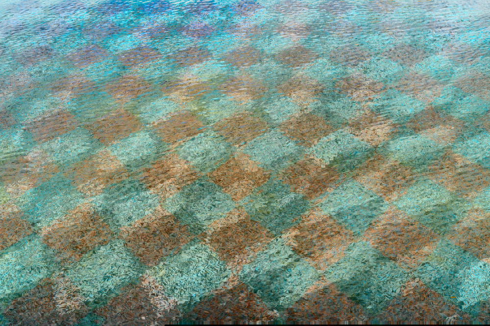 Checkerboard bottom of a reflecting pool