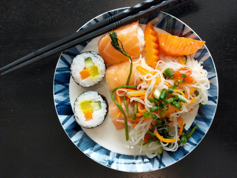 A plate with a lot of food on it.