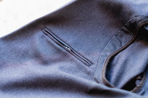 A close up of the pocket of a Bluffworks Gramercy Blazer.