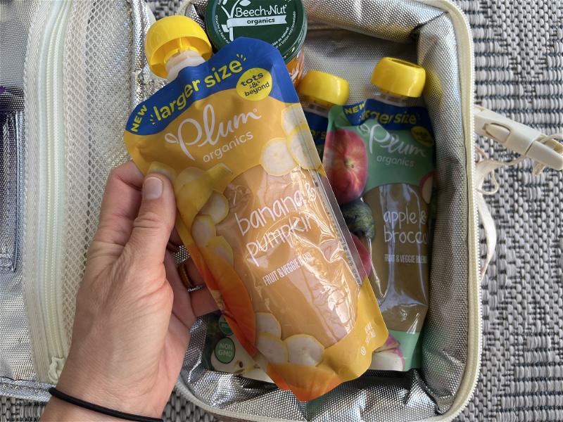 Plum organics baby food puree in the Quince lunchbox for kids