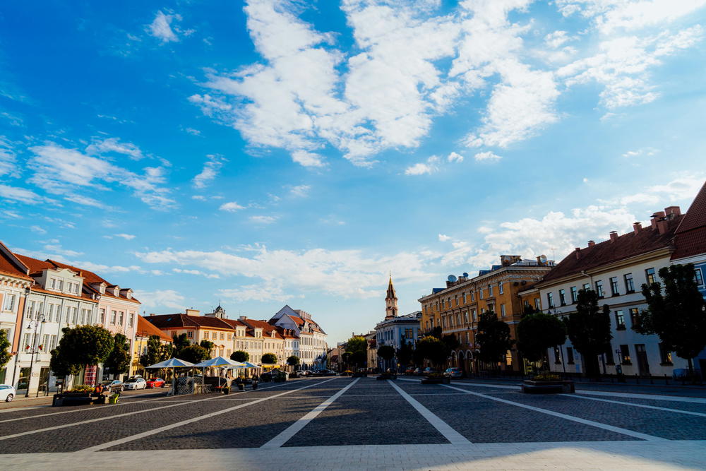 A blue sky with white clouds.