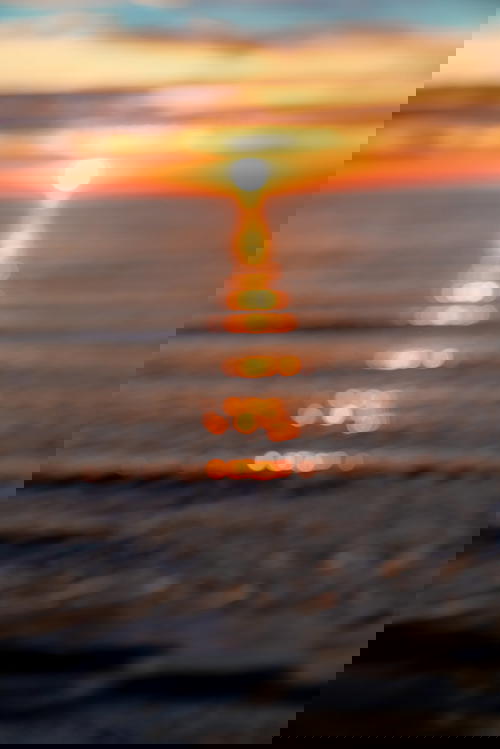 Sunset to the west at golden hour out of focus bokeh